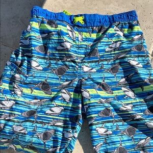 Wonder Nation Shark Swim Trunks Boys Size 18 Blue Print Board Shorts